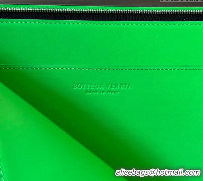 Buy Inexpensive Bottega Veneta Intrecciato Leather Half Zip Pouch 607479 Black/grass Green 2024