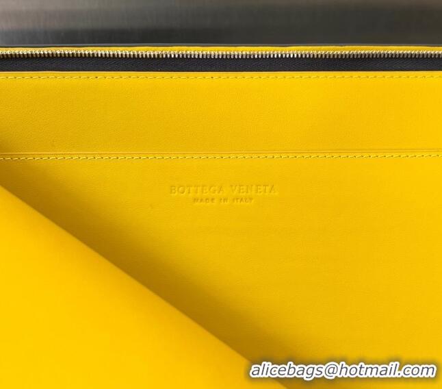 Affordable Price Bottega Veneta Intrecciato Leather Half Zip Pouch 607479 Space GreyPollen/Yellow 2024