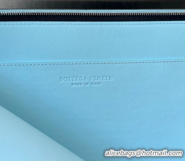 Super Quality Bottega Veneta Intrecciato Leather Half Zip Pouch 607479 Raintree Green/Pale Blue 2024