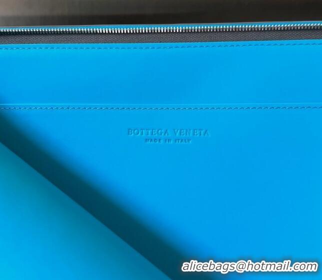 Top Quality Bottega Veneta Intrecciato Leather Half Zip Pouch 607479 Thunder Grey/Pool Blue 2024