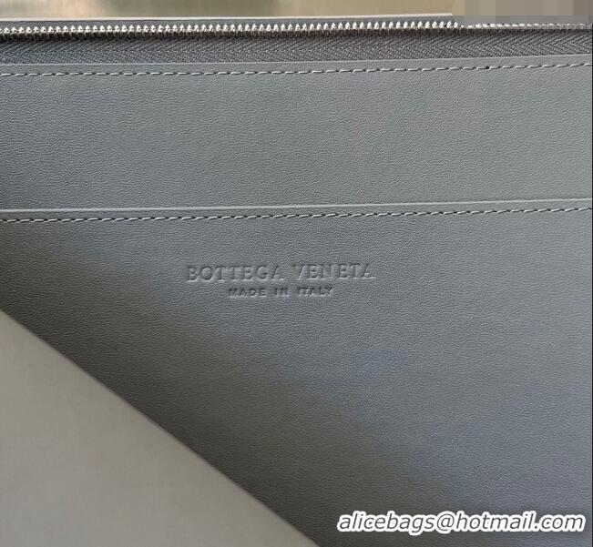 Buy Grade Bottega Veneta Intrecciato Leather Half Zip Pouch 607479 Thunder Grey 2024