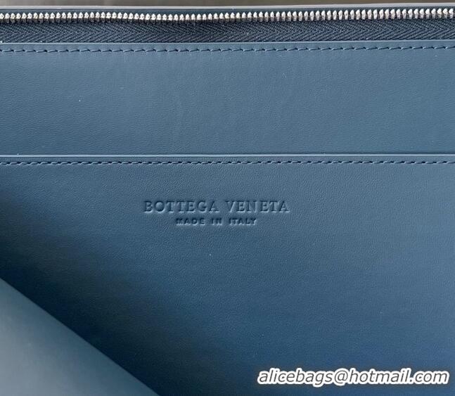 Buy Discount Bottega Veneta Intrecciato Leather Half Zip Pouch 607479 Deep Blue 2024