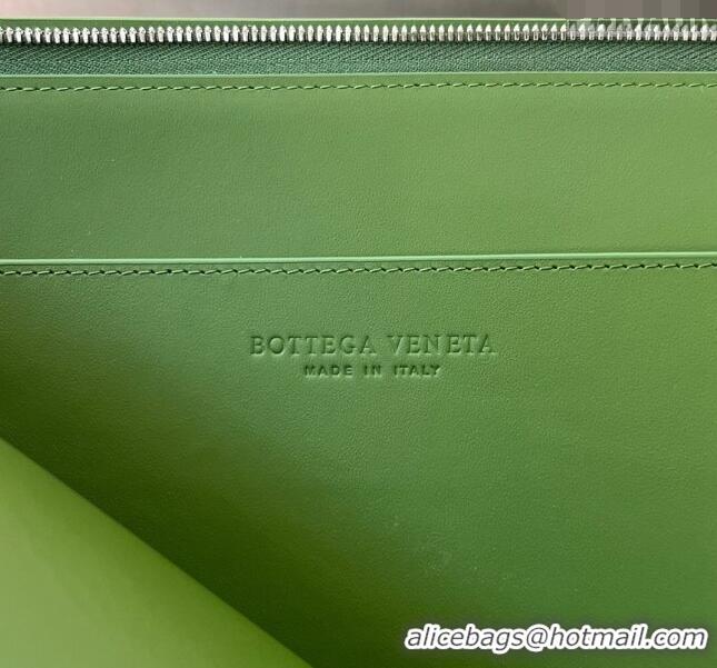 Shop Design Bottega Veneta Intrecciato Leather Half Zip Pouch 607479 Avocado Green 2024