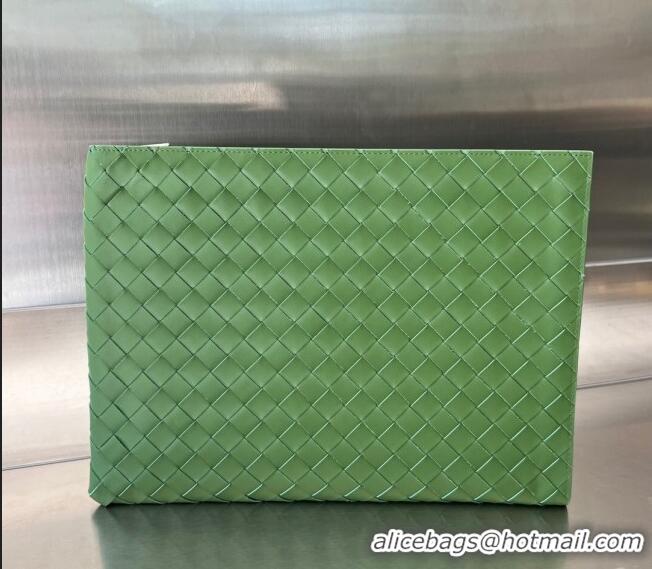 Shop Design Bottega Veneta Intrecciato Leather Half Zip Pouch 607479 Avocado Green 2024