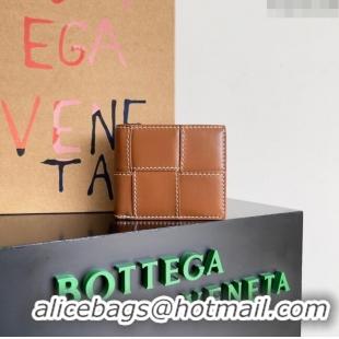 Good Product Bottega Veneta Cassette Bi-Fold Wallet in Intreccio Calfskin Leather 743004 Brown 2024