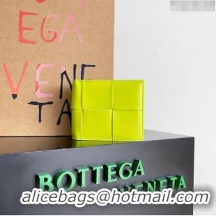 Top Quality Bottega Veneta Cassette Bi-Fold Wallet in Intreccio Calfskin Leather 649603 Lucifer Yellow 2024