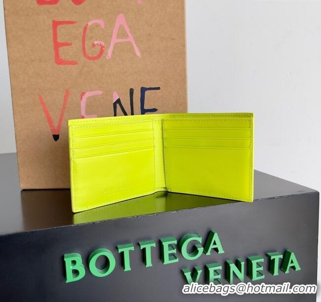 Top Quality Bottega Veneta Cassette Bi-Fold Wallet in Intreccio Calfskin Leather 649603 Lucifer Yellow 2024