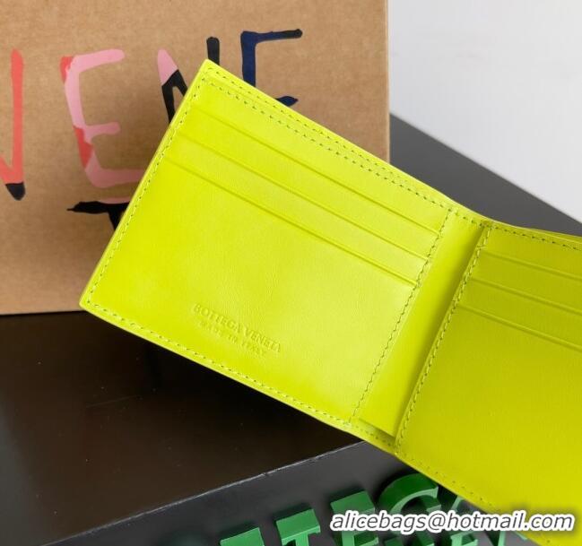 Top Quality Bottega Veneta Cassette Bi-Fold Wallet in Intreccio Calfskin Leather 649603 Lucifer Yellow 2024