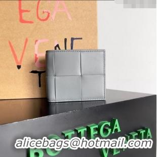 Buy Cheap Bottega Veneta Cassette Bi-Fold Wallet in Intreccio Calfskin Leather 649603 Grey 2024