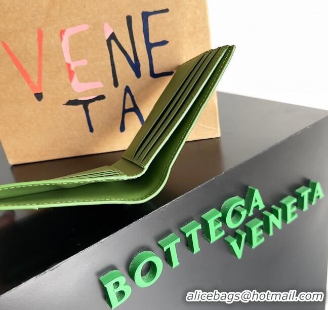 Free Shipping Bottega Veneta Cassette Bi-Fold Wallet in Intreccio Calfskin Leather 649603 Green 2024