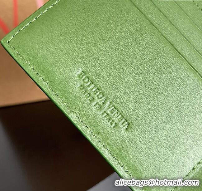 Free Shipping Bottega Veneta Cassette Bi-Fold Wallet in Intreccio Calfskin Leather 649603 Green 2024