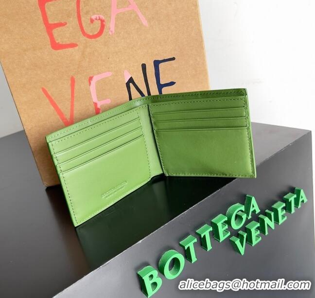 Free Shipping Bottega Veneta Cassette Bi-Fold Wallet in Intreccio Calfskin Leather 649603 Green 2024