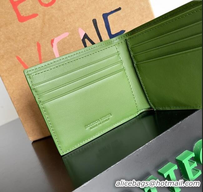 Free Shipping Bottega Veneta Cassette Bi-Fold Wallet in Intreccio Calfskin Leather 649603 Green 2024