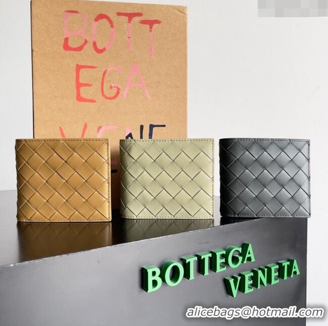 Reasonable Price Bottega Veneta Cassette Bi-Fold Wallet in Intreccio Calfskin Leather 649603 Travertine Green 2024