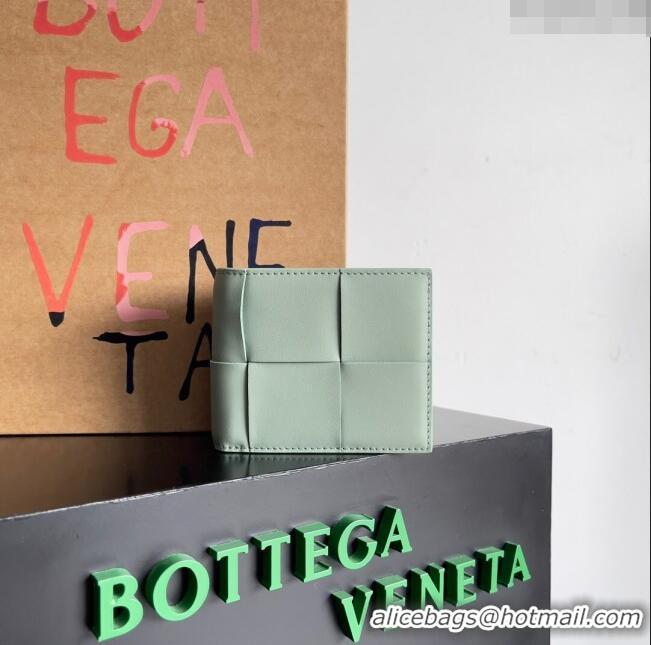 Reasonable Price Bottega Veneta Cassette Bi-Fold Wallet in Intreccio Calfskin Leather 649603 Travertine Green 2024