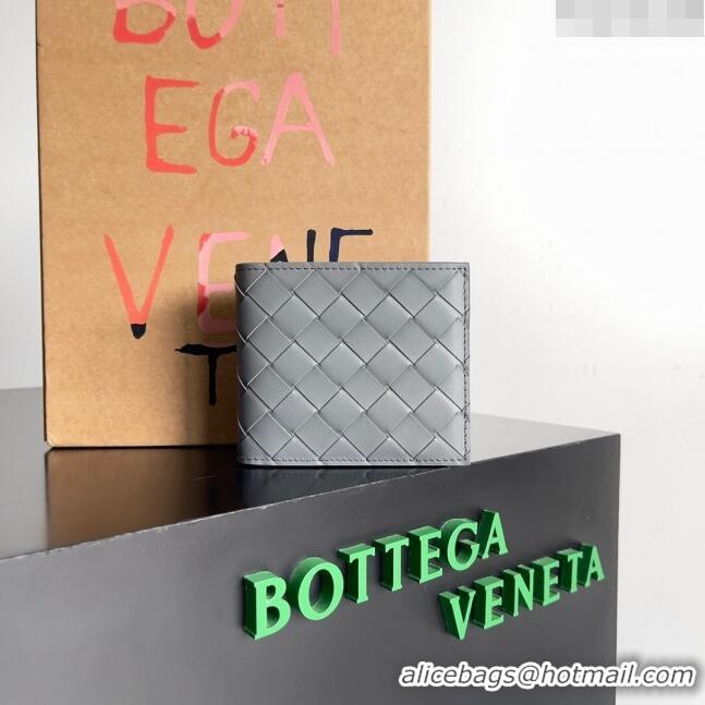 Top Quality Bottega Veneta Intrecciato Leather Bi-Fold Wallet 63334 Light Grey 2024