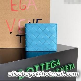 Traditional Discount Bottega Veneta Intrecciato Leather Bi-Fold Wallet 63334 Bright Blue 2024