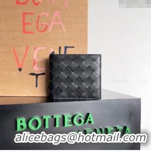 Luxury Discount Bottega Veneta Intrecciato Leather Bi-Fold Wallet 63334 Black 2024