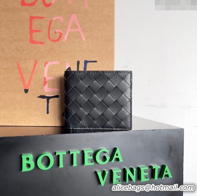 Luxury Discount Bottega Veneta Intrecciato Leather Bi-Fold Wallet 63334 Black 2024