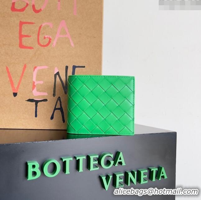 Unique Grade Bottega Veneta Intrecciato Leather Bi-Fold Wallet 63334 Parakeet Green 2024