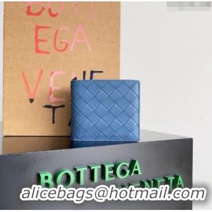 Most Popular Bottega Veneta Intrecciato Leather Bi-Fold Wallet 63334 Blue 2024