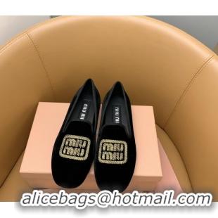 Grade Quality Miu Miu Velvet Flat Loafers Black/Gold 104136