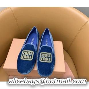 Pretty Style Miu Miu Velvet Flat Loafers Blue/Gold 104140