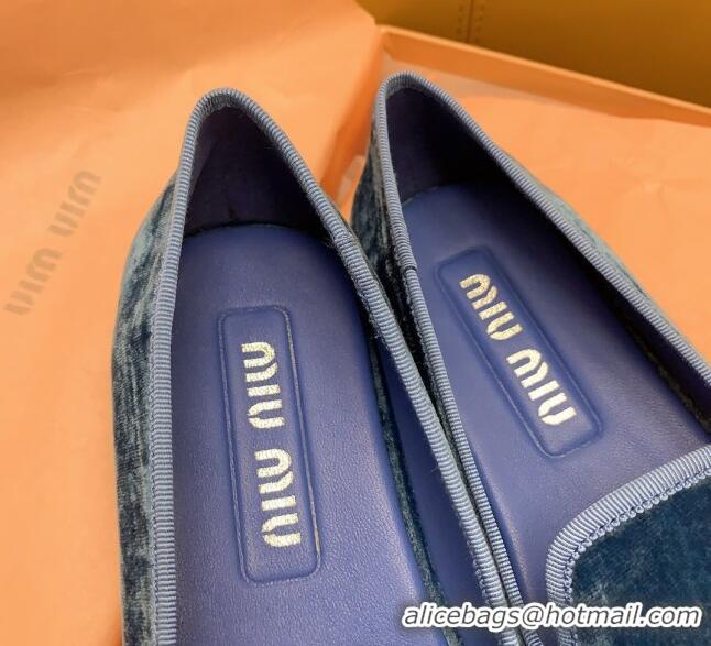 Pretty Style Miu Miu Velvet Flat Loafers Blue/Gold 104140