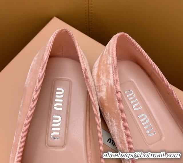 Unique Style Miu Miu Velvet Flat Loafers with Bow Light Pink/Black 104142