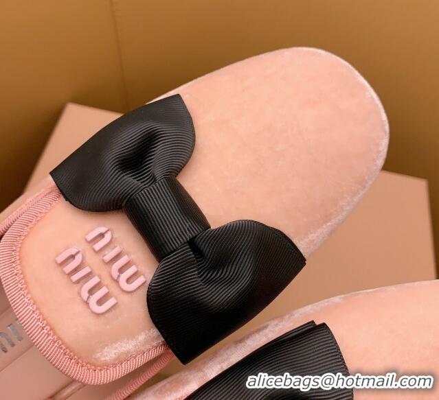 Unique Style Miu Miu Velvet Flat Loafers with Bow Light Pink/Black 104142