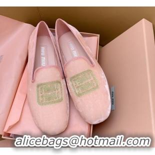 Best Grade Miu Miu Velvet Flat Loafers Light Pink/Gold 104144