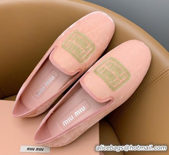 Best Grade Miu Miu Velvet Flat Loafers Light Pink/Gold 104144