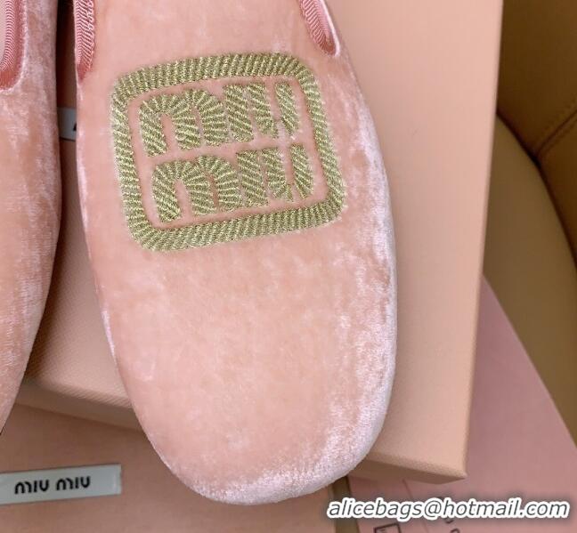 Best Grade Miu Miu Velvet Flat Loafers Light Pink/Gold 104144