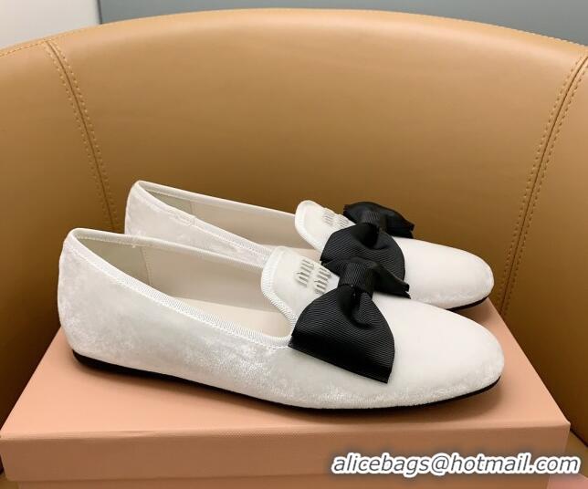 Best Price Miu Miu Velvet Flat Loafers with Bow White/Black 104146