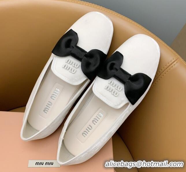 Best Price Miu Miu Velvet Flat Loafers with Bow White/Black 104146