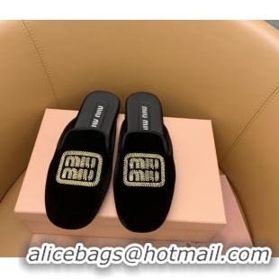 Best Product Miu Miu Velvet Flat Mules Black/Gold 104137