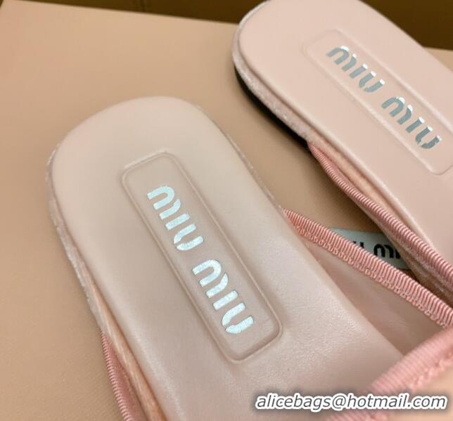 Good Quality Miu Miu Velvet Flat Mules with Bow Light Pink/Black 104143