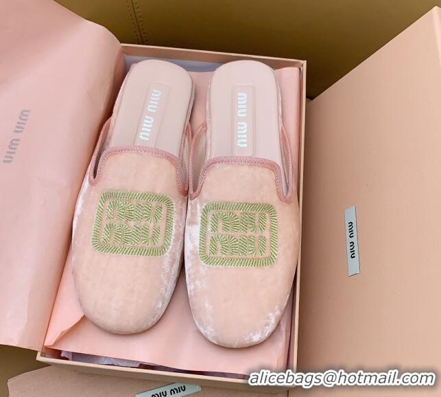 Good Looking Miu Miu Velvet Flat Mules Light Pink/Gold 104145