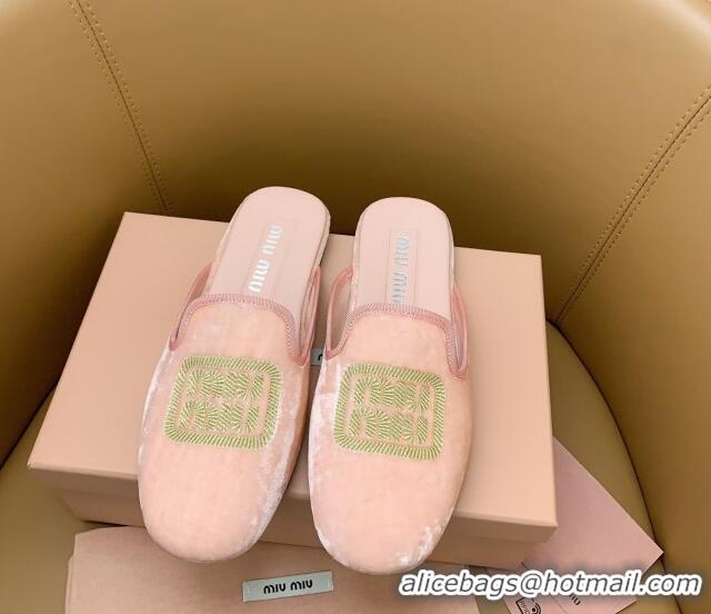 Good Looking Miu Miu Velvet Flat Mules Light Pink/Gold 104145