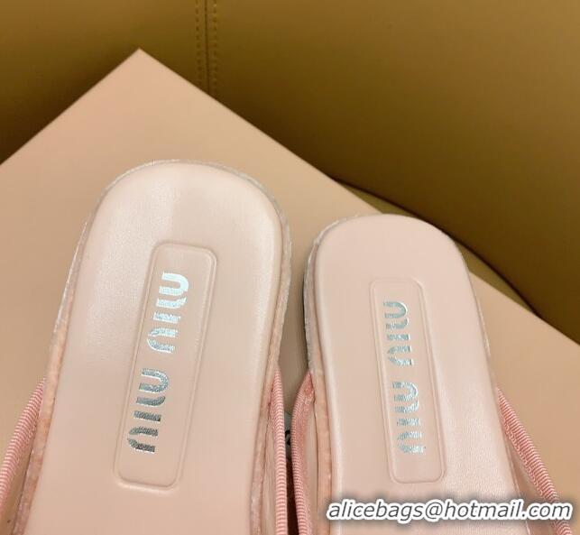 Good Looking Miu Miu Velvet Flat Mules Light Pink/Gold 104145