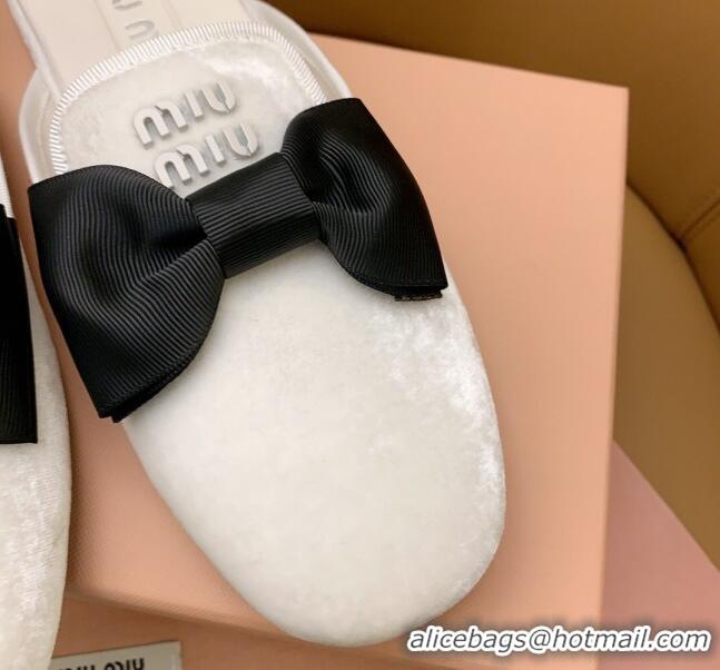 Charming Miu Miu Velvet Flat Mules with Bow White/Black 104147