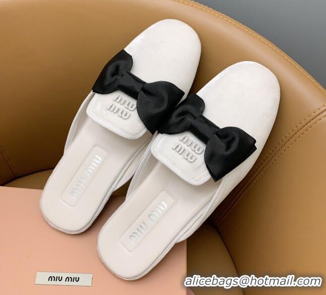 Charming Miu Miu Velvet Flat Mules with Bow White/Black 104147