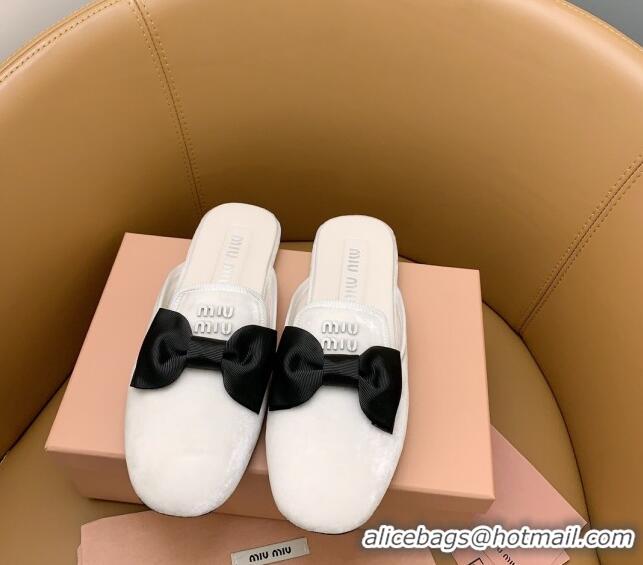 Charming Miu Miu Velvet Flat Mules with Bow White/Black 104147