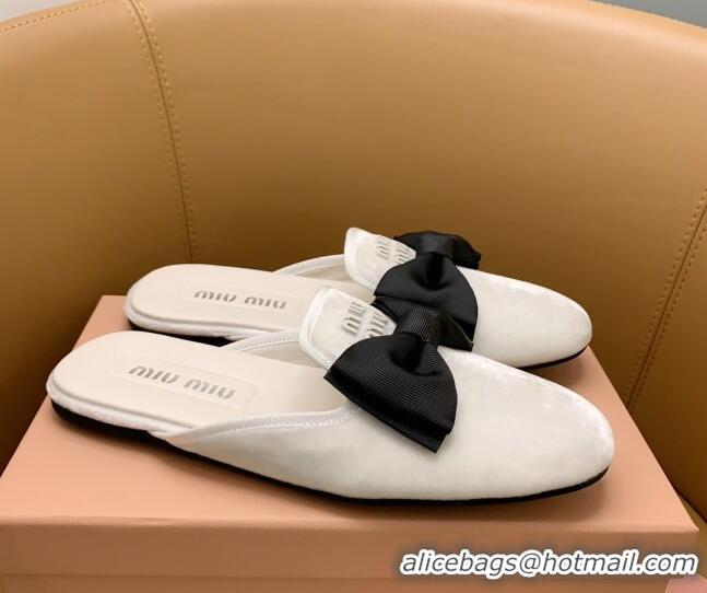 Charming Miu Miu Velvet Flat Mules with Bow White/Black 104147