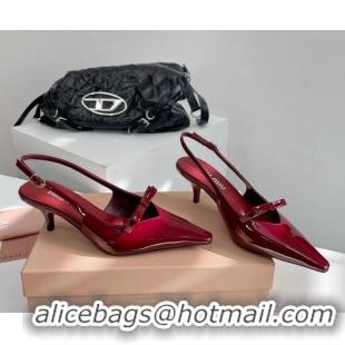 Shop Duplicate Miu Miu Patent Leather Slingback Pumps 3.5cm with Bow Red 109037