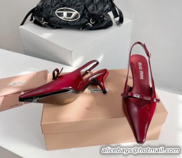 Shop Duplicate Miu Miu Patent Leather Slingback Pumps 3.5cm with Bow Red 109037