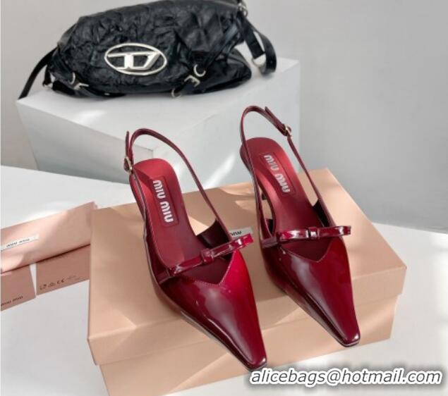 Shop Duplicate Miu Miu Patent Leather Slingback Pumps 3.5cm with Bow Red 109037