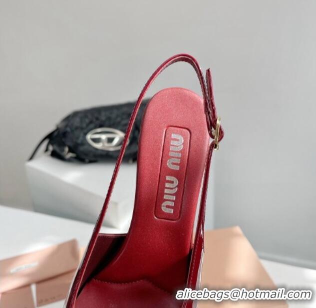 Shop Duplicate Miu Miu Patent Leather Slingback Pumps 3.5cm with Bow Red 109037