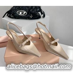 Luxurious Miu Miu Patent Leather Slingback Pumps 3.5cm with Bow Nude 109038