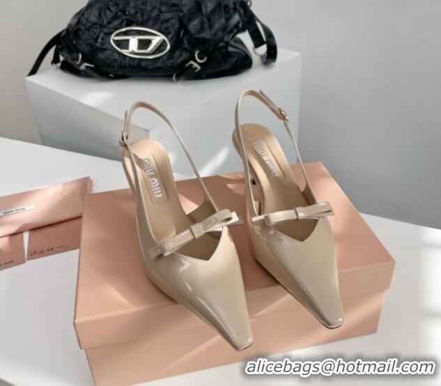 Luxurious Miu Miu Patent Leather Slingback Pumps 3.5cm with Bow Nude 109038